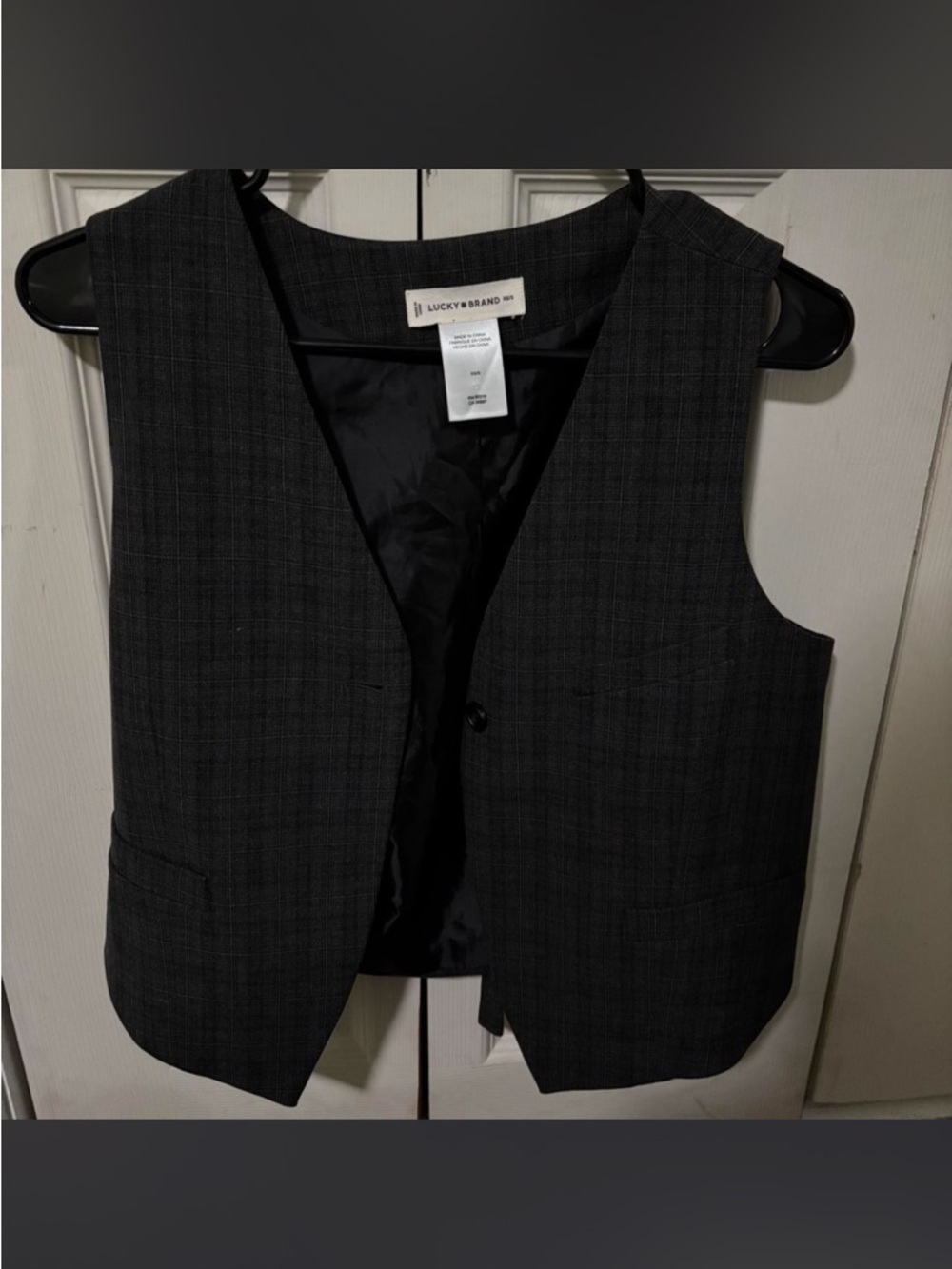 Lucky Brand Black and Gray Plaid Vest